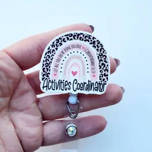 Activities Coordinator Badge Reel, Retractable Rainbow ID Holder, Senior Care Staff Gift UAH