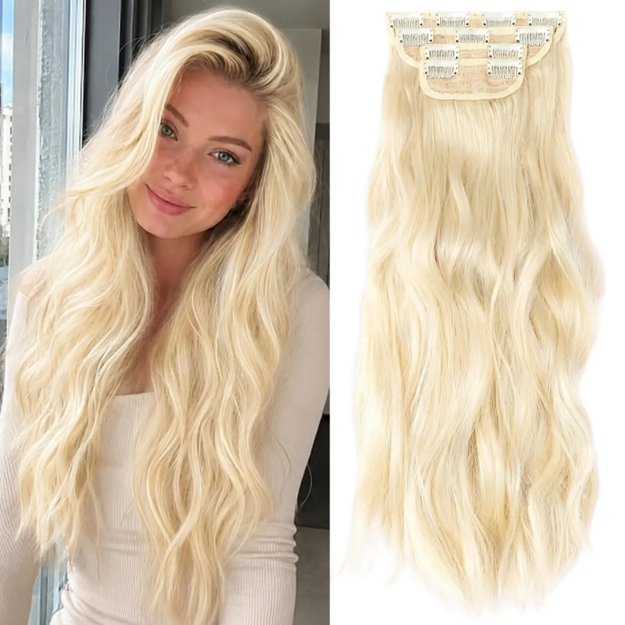 Clip in Hair Extensions for Women - 20 Inch Long Wavy Extensions 4PCS Hairpieces that Blend Naturally with Your Real Hair thick double weft full head coverage