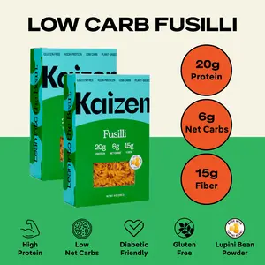 Kaizen Low-Carb High-Protein Fusilli – 20g Protein, 6g Net Carbs, Gluten-Free, Grain-Free, Keto-Friendly Pasta (8oz)