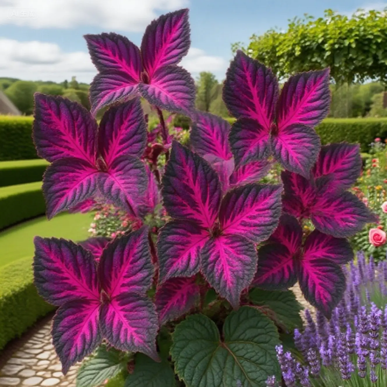 Neon Vein Coleus Seeds - Striking Purple-Black Foliage with Hot Pink Highlights for Garden & Pots - All Seasons - Physoplexis Comosa Seeds - Rare Alpine Flower - Tricolor Hosta Seeds - Red Blue White Variegated Leaves for Bold Garden Accents