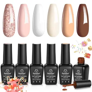 Beetles Gel Nail Polish Set, 6 Pcs Pink Milky White Nude Glitter Brown Tender Elegance Fall Gel Polish Set Soak Off Uv Led Lamp Needed Easy DIY Nail Art Salon Home Design Gifts for Women