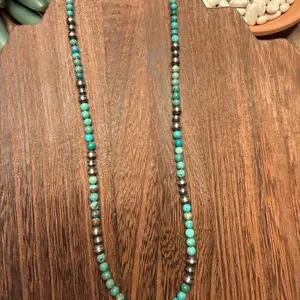 Turquoise and silver beaded necklace