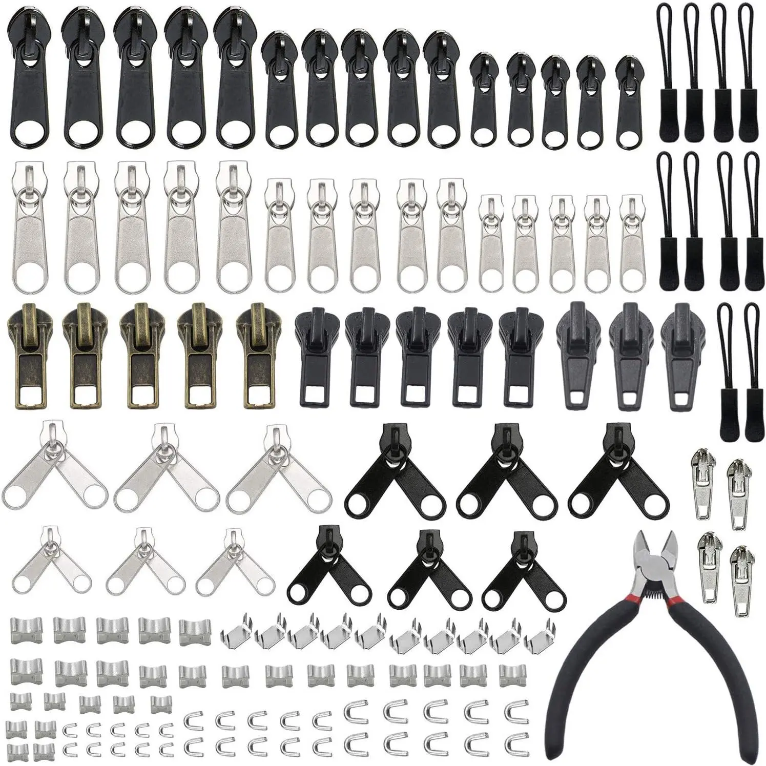 143 count Zipper Repair Kit Zipper Replacement with Install Plier for Bags, Jackets, Tents, Backpacks, Sleeping Bag