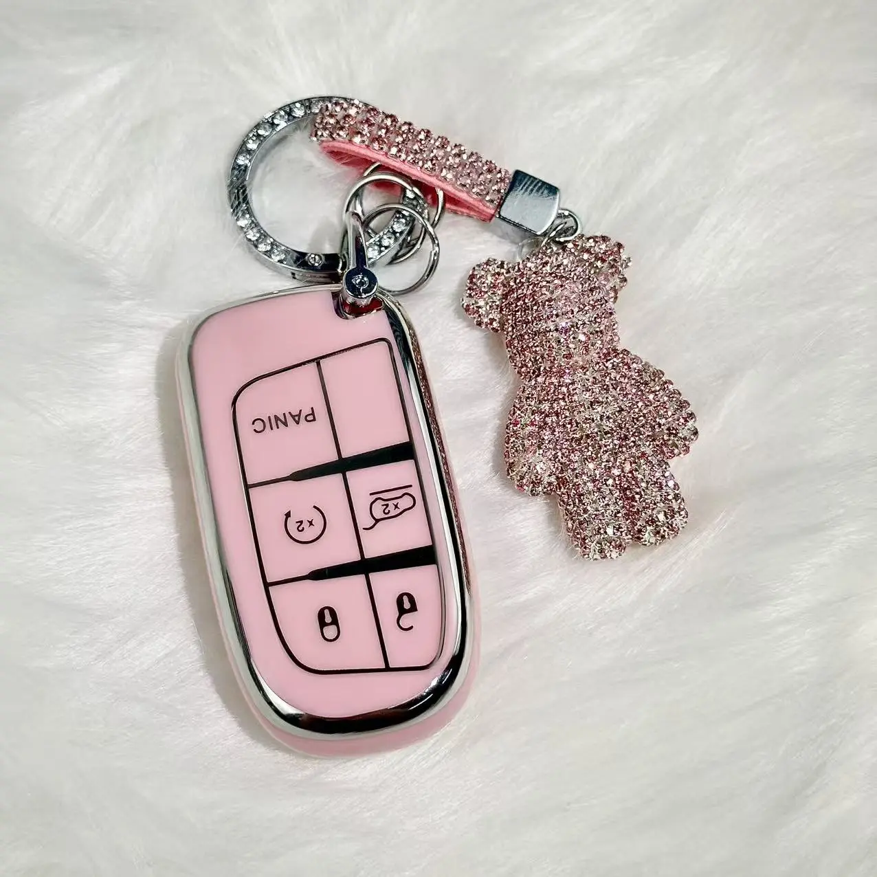 for Jeep Key Fob Cover with Keychain,Soft TPU Key Case Shell Full Protection for Grand Cherokee Renegade Chrysler 200 300 Dodge RAM Durango Challenger Journey Dart Fiat Smart Key