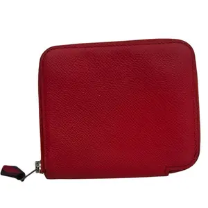 Pre-owned HERMÈS Leather walet Hermes Silk’In Compact Zip Around Wallet — Rouge & Vibrant Silk Lining