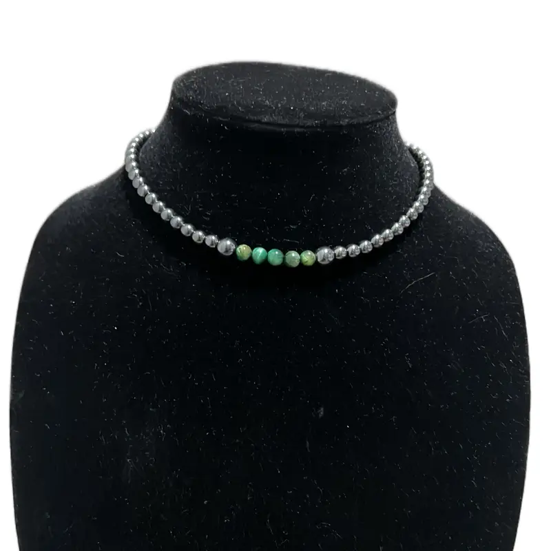 Navajo Emerald Choker - Simple Design with Emerald Beads and Silver Accents