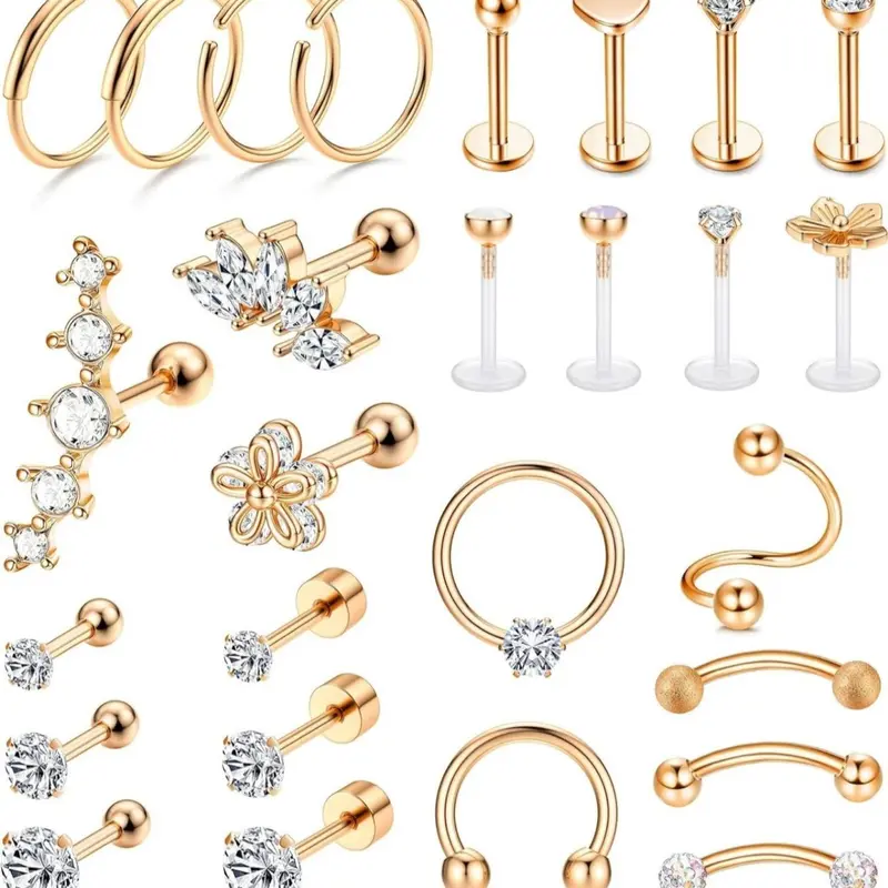 Mixed Style Rhinestone Decor Studs & Hoop Earrings Set, Shining Earrings, Stainless Steel Hoops Helix Piercing Tragus Earrings, Fashion Flat Pierced Jewelry for Women & Men
