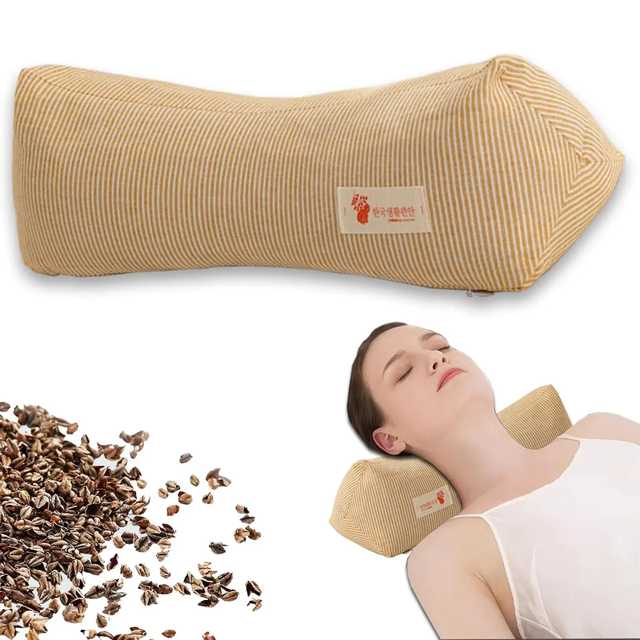 YHFYHF Cervical Pillow Natural Buckwheat Cushion, Neck Support Pillow, Neck Rest Cushion for Back Pain Relief, Round Pillow for Side Sleeping Comfort