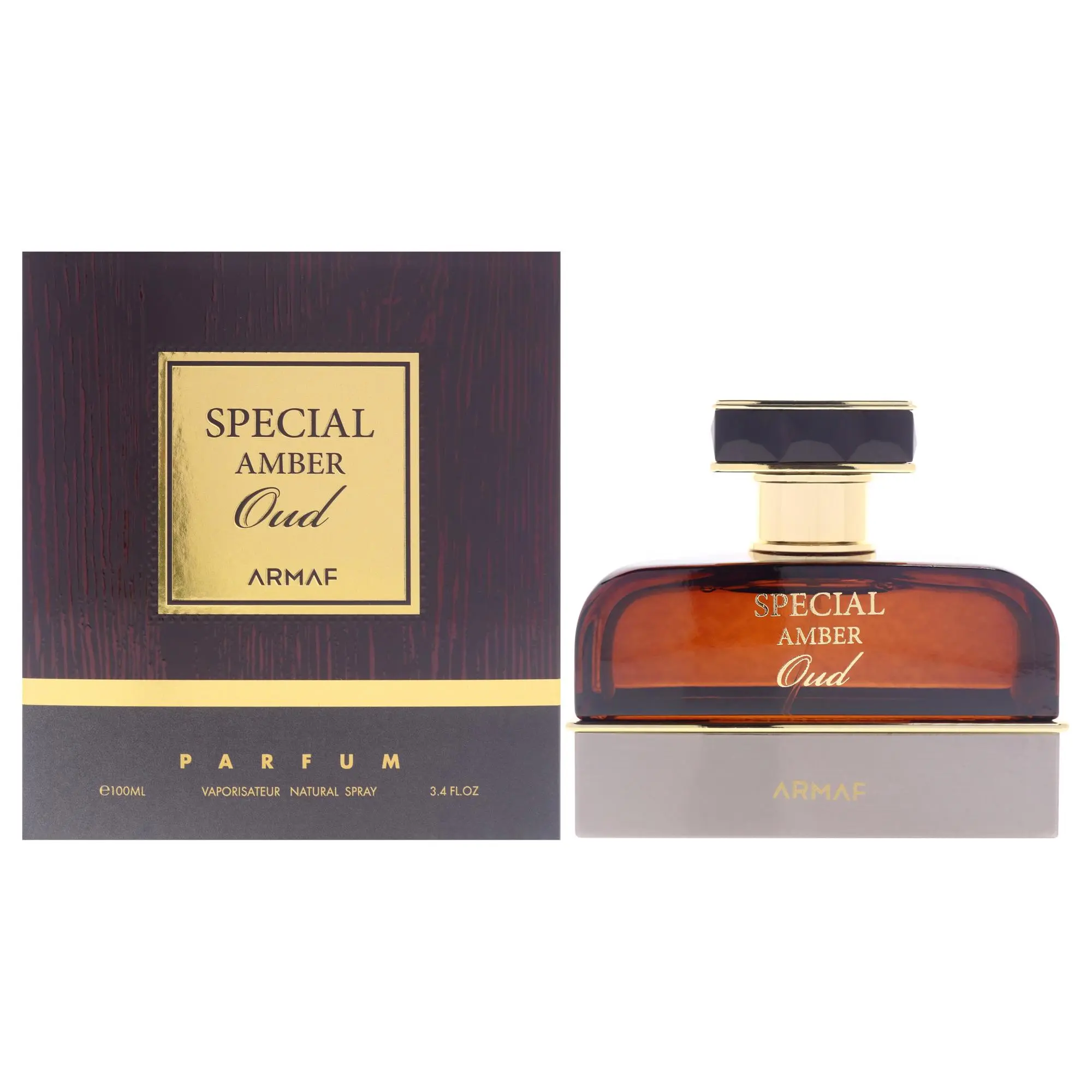 Armaf Special Amber Oud Parfum Spray for Men, Rich Amber Scent, 3.4 oz, Dark Purple Box