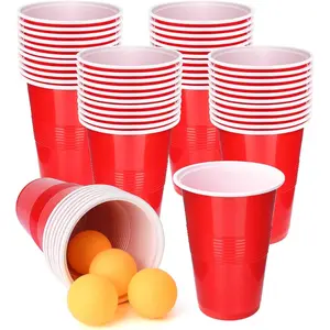 Cup Pong Game Set 22 Pcs 16 Oz Plastic Party Cups with 4 Pcs Ping Pong Balls for Christmas New Year Gift (Red)