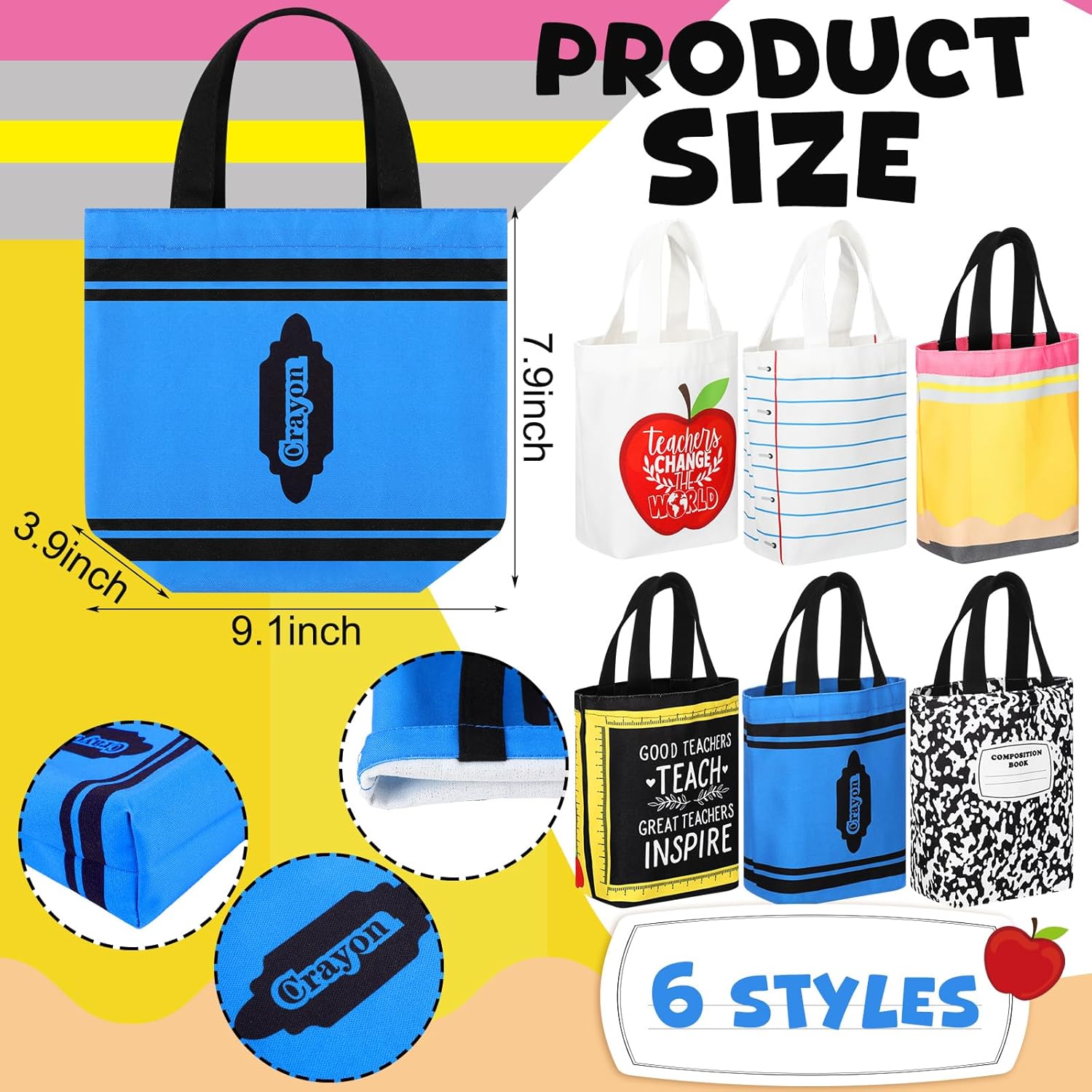 6/12 Pcs Back to School Teacher Gift Bags Canvas Tote Bags with Pencil Crayon Marble Notebook Apple Pattern Thank You Gift Handbags for Teacher Student,School Study Supplies,Welcome First Day of School Teacher Appreciation Class Rewards Graduation Gift 6/12 Pcs Back to School Teacher Gift Bags Canvas Tote Bags with Pencil Crayon Marble Notebook Apple Pattern Thank You Gift Handbags for Teacher Student,School Study Supplies,Welcome First Day of School Teacher Appreciation Class Rewards Graduation Gift