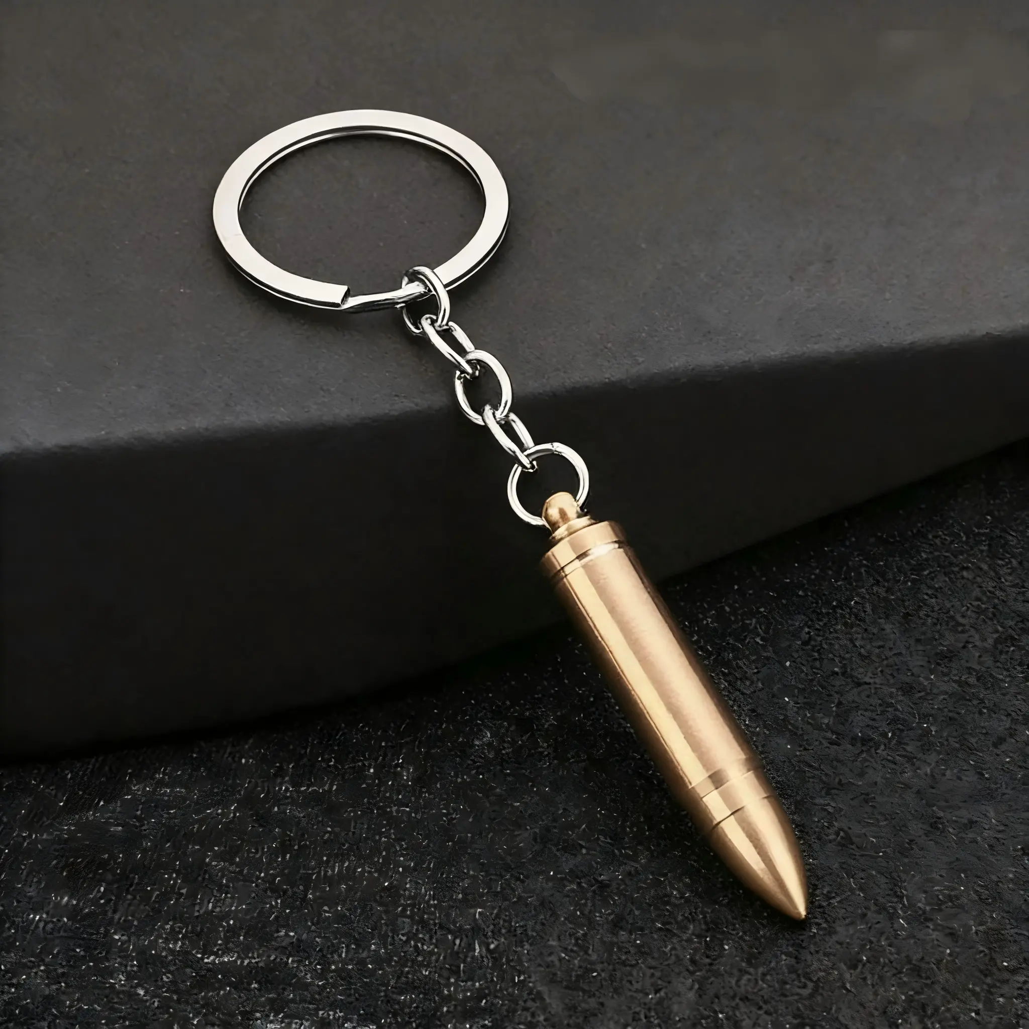 Metallic Brass Bullet Keychain, Elegant Decorative Key Ring for Car Mirror, Backpack & Home Hanging Decor, Creative Holiday Gift for Backpack Users