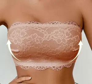 Women's Strapless Lace Bandeau Bra - Push-Up, Anti-Slip, Backless, Wireless, Invisible Bralette for Dresses, Off-Shoulder Tops | Womenswear