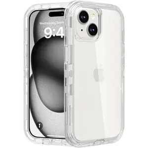 for iPhone 15 Plus Case, Heavy Duty Shockproof Protection Phone Cases, Anti-Drop, Dual Layer Transparent Protective Cover Compatible with iPhone 15 Plus, 6.7 inch,Crystal Clear
