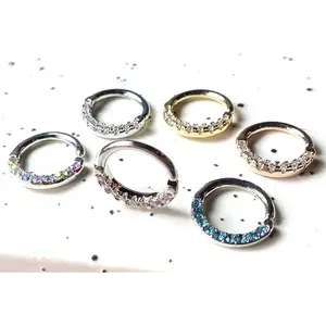 1pc Half Circle Lined Gems Hoop Ring Septum Daith Rook Tragus Ear Cartilage