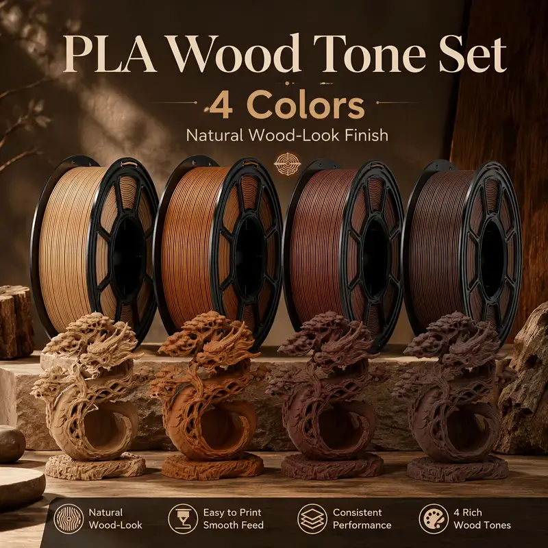 FILAZOO Wood-Color PLA Filament 1.75mm, 1KG Spool, Natural Wood-Look Finish, Neatly Wound for FDM 3D Printers