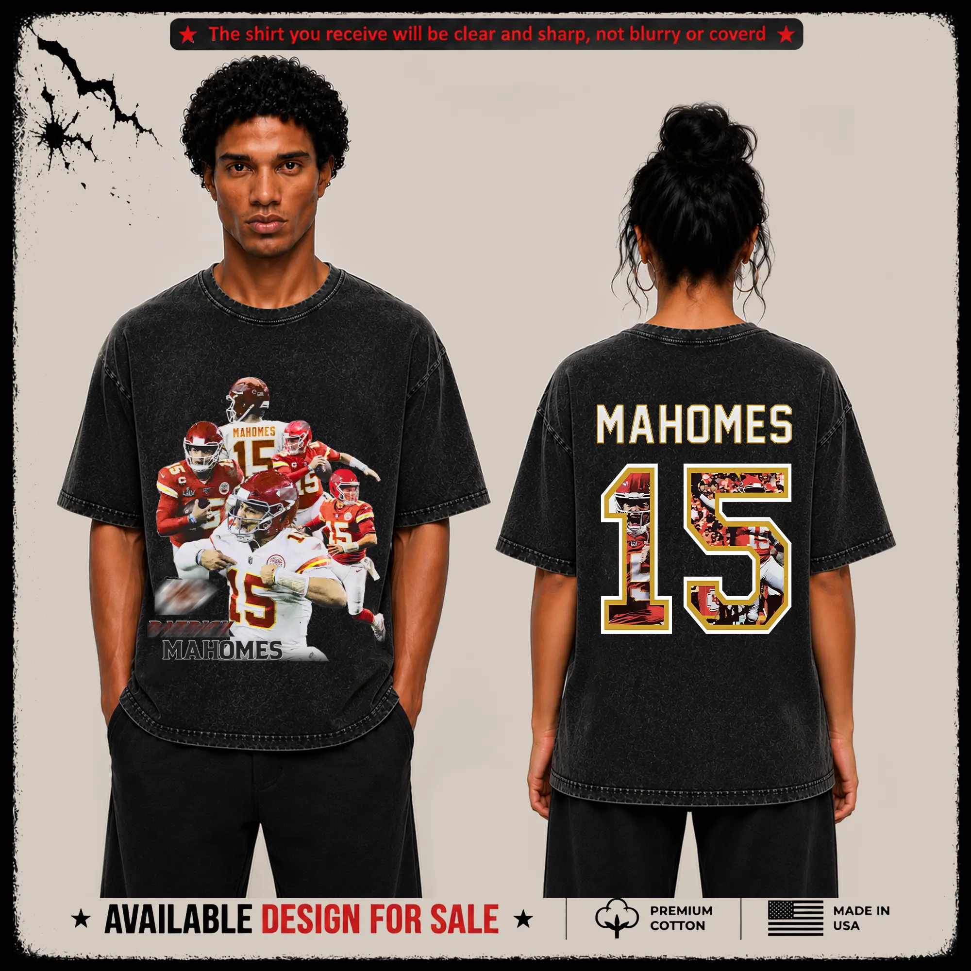 [X-26] Patrick Magic Mahomes 15 Graphic Premium Acid Washed T-Shirt, Chiefs Football Fans Fits High Quality 100% Cotton Shirt, Chiefs Kingdom Outfit, Gift for Football Fans, Boyfriend