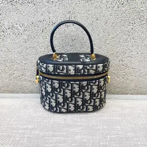 Pre-owned Dior canvas Shoulder Bags Navy Blue Cotton CD Signature Small Vanity Bag BGP214306