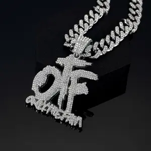 Hip Hop Fashion English Letter OTF Pendant Cuban Chain Necklace for Men & Women Rock Party Jewelry Bold Style Statement Piece