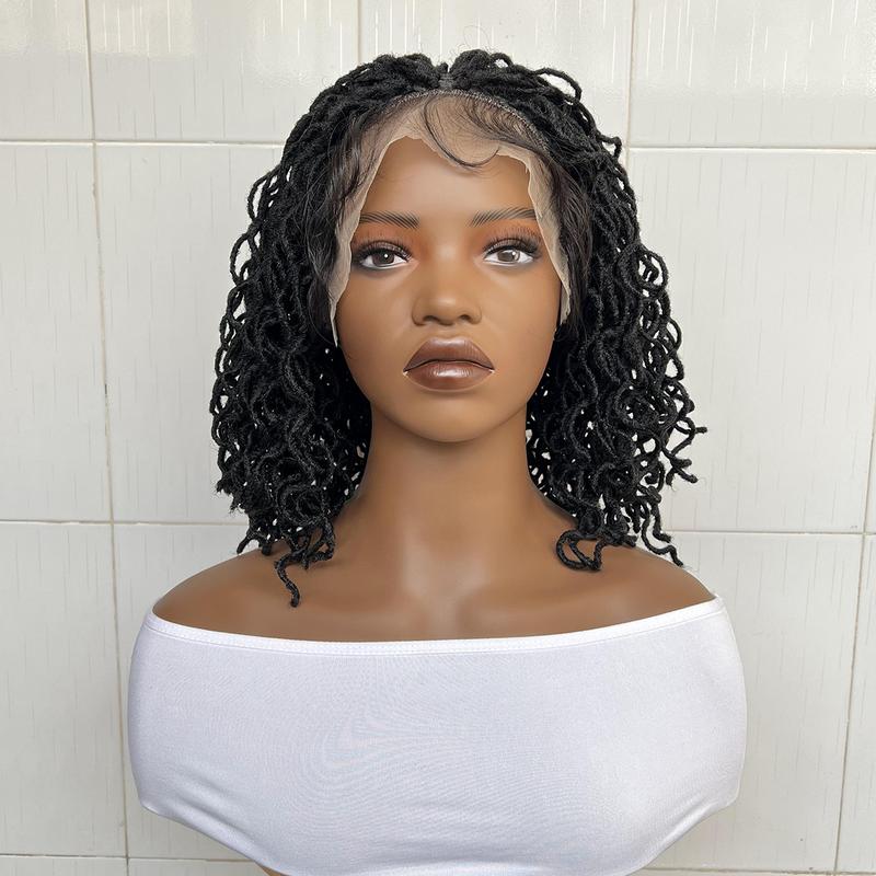 Full Lace Faux Locs Wig Short Curly Dreadlock Wig With Baby Hair Afro Curly Braided Wig For Women Pre-Plucked Twist Braid Wigs Synthetic Short Twist Wig
