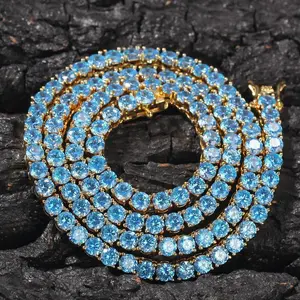 [ICE HUE]18K Gold Vacuum Plated Copper with 5A+ Sri Lanka Azure Zircon Full diamond tennis Necklace Miami Italy Mexico & Micro Inspired for Women & Men Luxury Jewelry,Daily Wear,Casual Fashion,Gift Idea,,Classic,Hip Hop,Simple,Sporty Style
