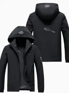 Men's Lightweight Polyester Fashion Hooded Jacket, Leopard Letter Print, Front Zipper, Casual Outdoor Spring Fall Summer Coat