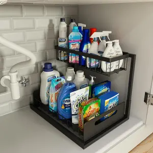 Under Sink Organizer, 2 Tier Slide Out Sink Shelf, Cabinet Storage Shelves, Pull Out Cabinet Organizer, Under Sink Storage Rack, Kitchen Storage Organizer