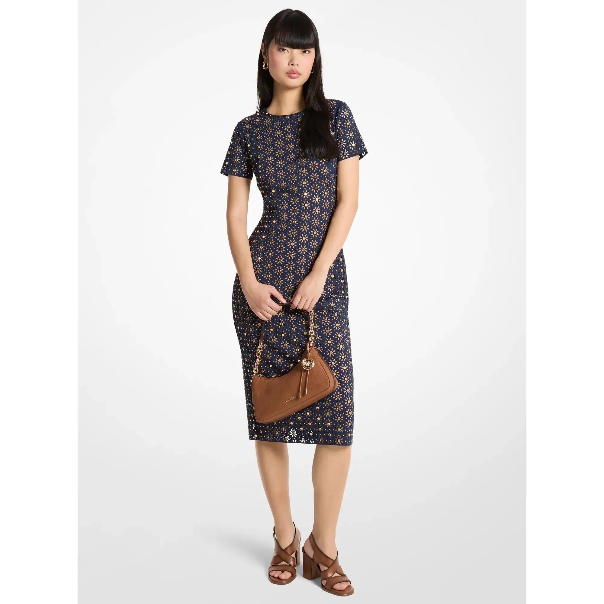Laser Cut Mirror Scuba Midi Dress