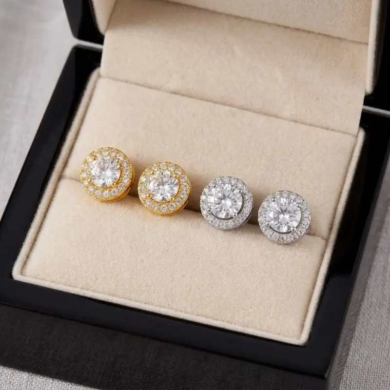Round Cubic Zirconia Stud Earring Sets for Women, Minimalist Gold and Silver Tone Earrings, Hypoallergenic Trendy Daily Wear Fashion Jewelry, Artificial Zirconia Earrings