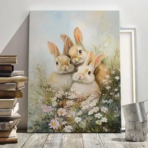Wooden Framed Canvas Painting, 1 Count Flower Rabbit Pattern Wall Art, Modern Art Wall Decor for Home Living Room Bedroom Office, Ornaments