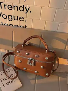 New Korean Style Rivet Box Bag, Unique High-End Handbag, Multi-Color Commuter Backpack, Retro Melanin Rivet Small Square Bag, Fashionable Shoulder Bag, Crossbody Bags