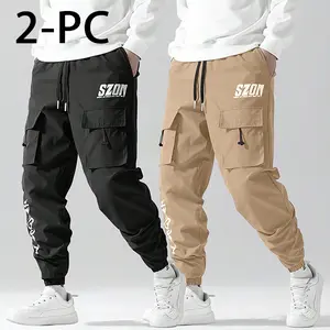 Men's 2-Pack Flap Pocket Cargo Joggers, Drawstring Waist Loose Fit Summer Streetwear Pants, Size Up for Comfort