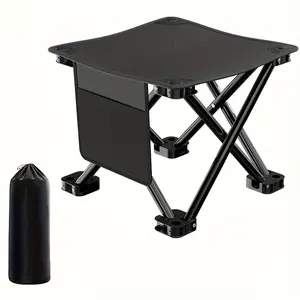 Portable Folding Stool with Side Pocket, Lightweight Square Stool for Camping, Fishing, and Outdoor Picnics, Picnic Accessory