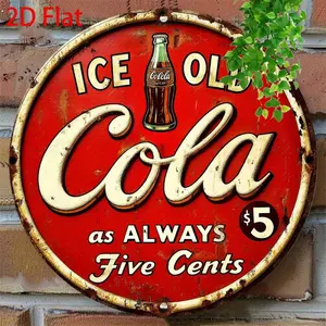 1PC 2D Flat Retro Coke Metal Sign - 20.32x 20.32cm Round Aluminum Wall Art, Nostalgic Iced Coca-Cola Design, Provides Country Decoration for Home, Kitchen, Bar, Coffee Shop, Garage and Festival Themes, Retro Home Decoration, Kitchen Decoration