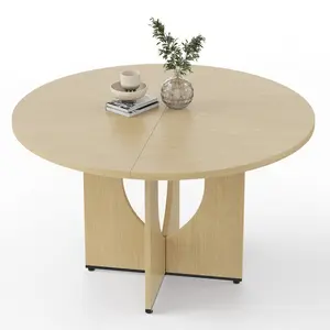 47in Round Dining Table for 4-6 People, Farmhouse Table with Pedestal Base & Adjustable Feet, Easy Assembly for Dining Room Living Room Apartment, Not Including Chairs