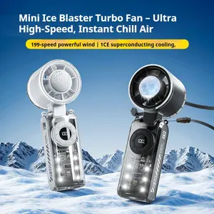 Qawtor 2026 Refrigeration Handheld Turbo Fan, 3600mAh Battery Operated, Up to 12 Working Hours, 199-Level Stepless Control with Digital Display, 5-in-1 Handheld/Neck/Desktop Cooling Fan for Travel, Dorm & Office, Fathers Day Gift Portable