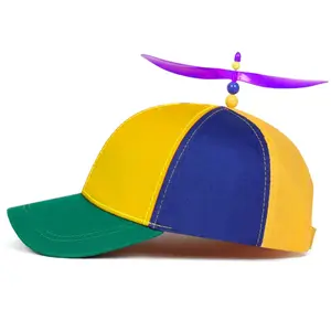 Rainbow Stripe Baseball Cap with Purple Propeller Topper | Fun Sun Hat for Casual Wear