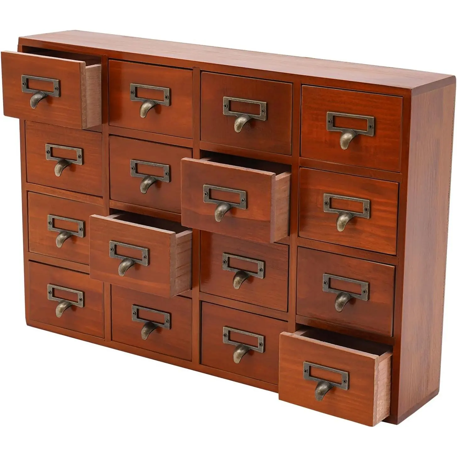 16 Drawers Apothecary Cabinet with Drawers, Library Card Catalog Cabinet, Medicine Vintage Furniture Wooden Desk Drawer Organizer, Tabletop Apothecary Chests for Coffee, Tea, Card
