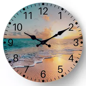 1pc Simple Creative Fashion Wall Clock, Creative Decorative Clock, Sunset Horse Creative Clock, Silent Quartz Round Wooden Clock, Suitable for Bedroom Living Room Office Kitchen Bathroom Decoration, Battery Powered (Batteries Not Included)