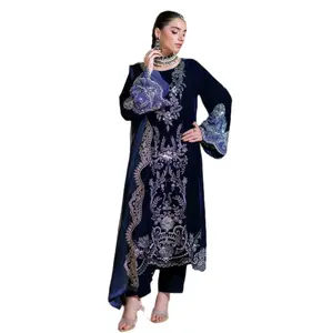 Heera's three piece Velvet Pakistani suit with Embroidered Chiffon Dupatta for winters