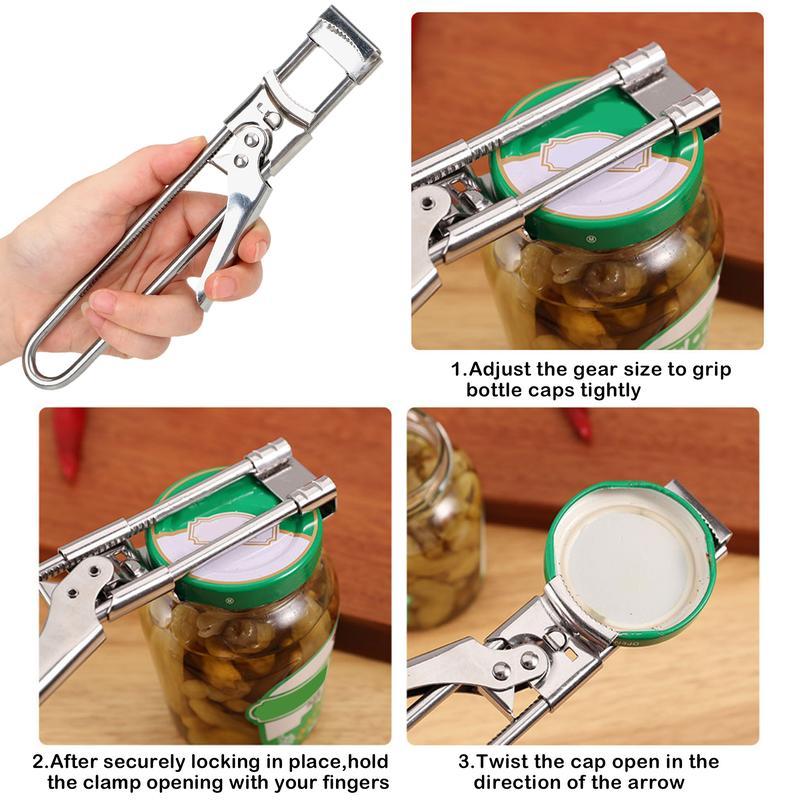 Senior-Focused Multifunctional Jar Opener Adjustable Stainless Steel Manual Can Bottle Lid Gripper for Arthritis