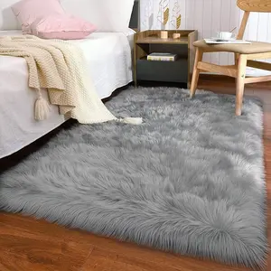 1pc Xmas Dark-Grey Square Faux-Wool Accent Rug｜Long-Pile Machine-Washable for Living/Bed/Bath/Study, Large Size Winter Warm, Fluffy Bedroom Rug, Fluffy Area Rug