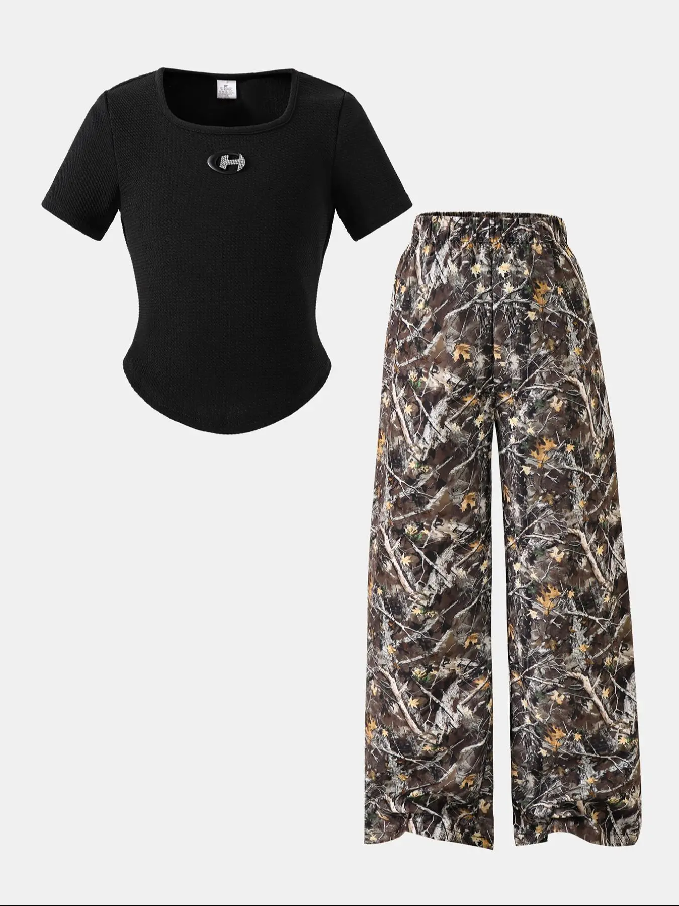 Toddler Girl's Plants Print Co-ord Set, Casual Short Sleeve Tee & Trousers for Summer, Kids Clothes for Daily Wear