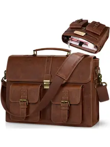Men's Business Vintage PU Leather Briefcase, Large Capacity Shoulder Bag for Office Work Travel College, Waterproof Computer Laptop Bag, Leather Satchel Bag, Travel Essentials