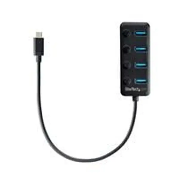 Startech HB30C4AIB Portable Type-C Thunderbolt 3 Adapter Hub - 4 USB 3.0 Ports with Individual Power Switches, 9.8 Inches, 0.8"x1.4"x3.3", 0.25 lbs, Compatible with Computers, Smartphones, Mouse, Keyboard, Flash Drives