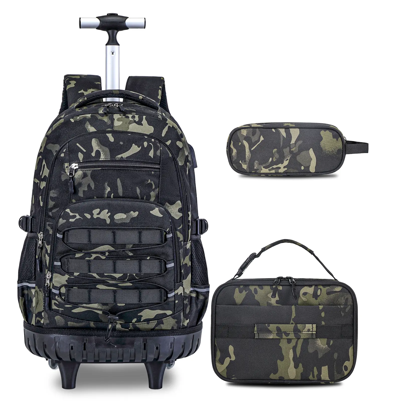 SIMILOVE Camo Rolling Backpack Boys, Tactical Kids Backpack Boys, Kids Suitcase for Boy Teens Elementary Middle High School, Military Backpack with Wheels and Lunch Bag Pencil Case Set