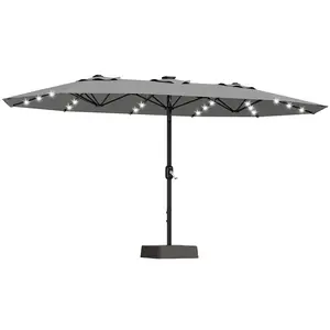 Extra Large Rectangular Double-Sided Patio Umbrella with LED Solar Lights – Heavy Duty, Waterproof & Windproof Outdoor Market Parasol – UV Resistant Sun Shade, Easy Assembly, Sturdy Base, Sandbag – Perfect for Garden, Pool, Lawn, Backyard