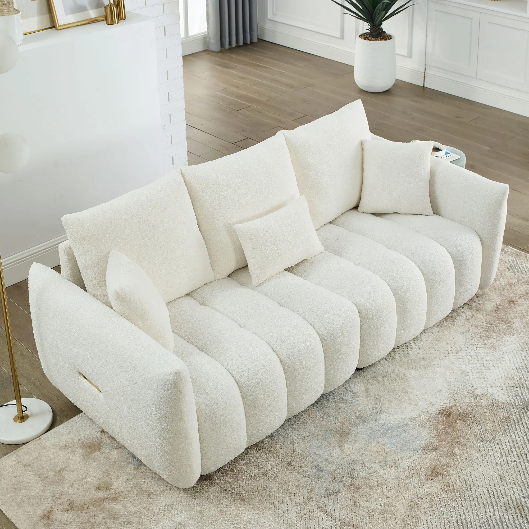 Eyisean 79.5" Modern Upholstered 3-Seater Sofa - Comfy Reading Couch with Ergonomic Cushions, Pillows, Oversized Deep Seat & Metal Strip, Easy Assembly Furniture for Living Room, Apartment