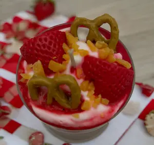 Unique Candle Designs By Kaneca- Strawberry Pretzel Crunch Cake Candle. 13 oz. Dessert Candle