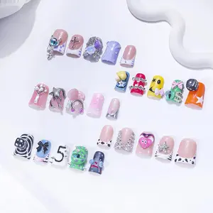 Y2K Style Duckbill Shaped Fake Nails, 10pcs/set Rhinestone Decor Fashion Press on Nails for Women & Girls, DIY Nail Art Supplies